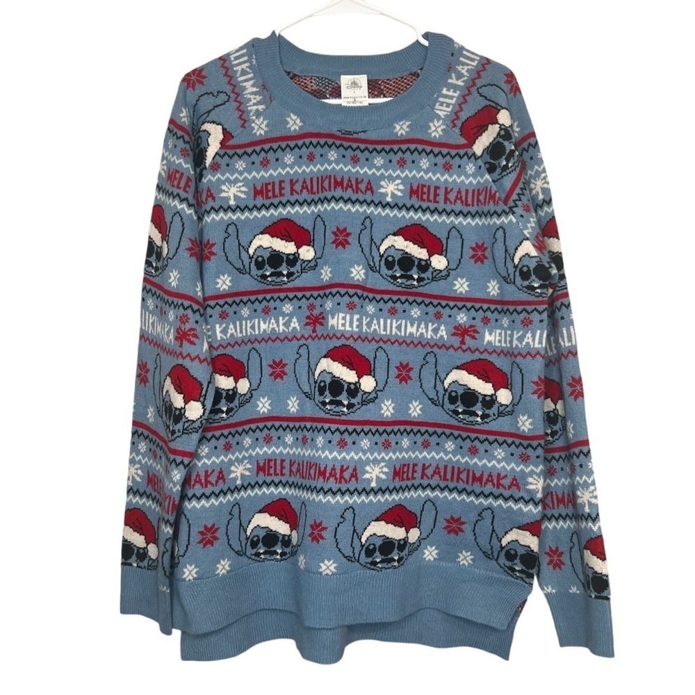 Disney Stitch Melé Kalikimaka Blue Christmas Sweater Holiday Size Large